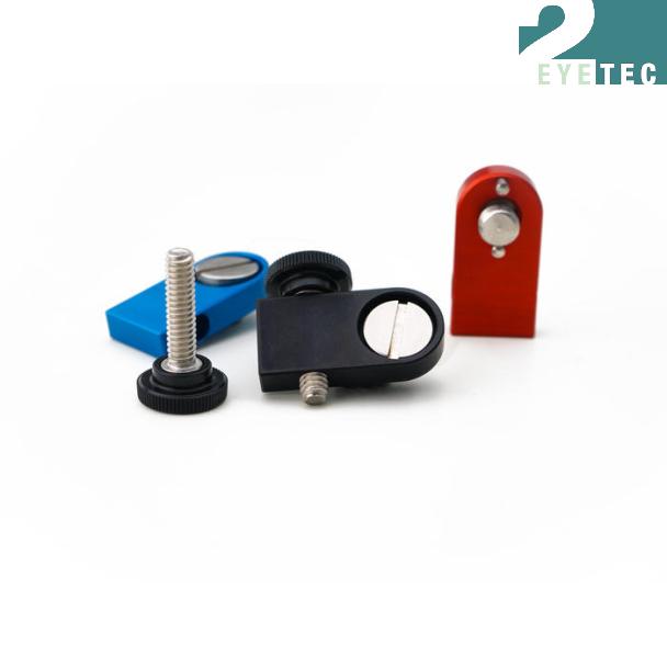 CrossBrackets black, blue and red, shown with the mating ThumbScrews