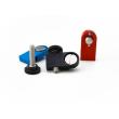 CrossBrackets black, blue and red, shown with the mating ThumbScrews
